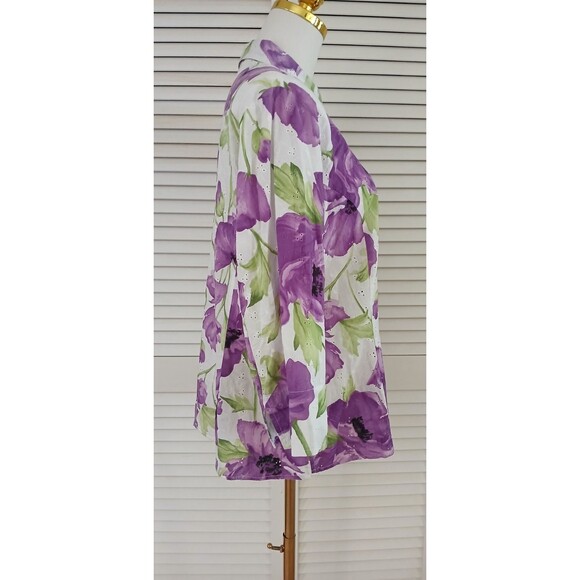 Sag Harbor Women's 16P 100% Cotton Floral Top Button Down Lightweight Boho Beach - Picture 5 of 9